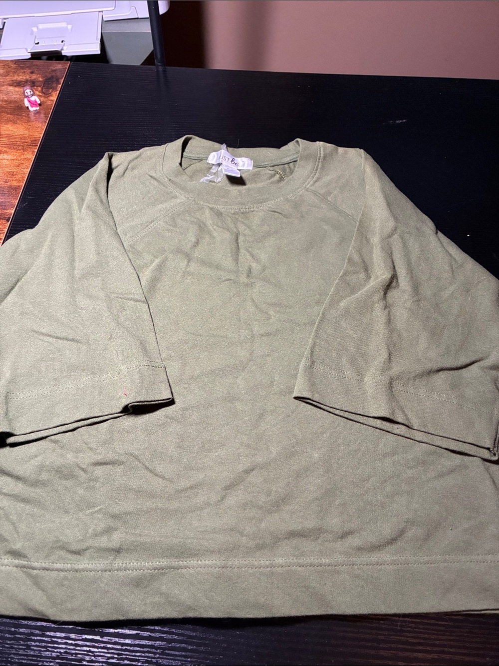 Olive Green Women's Crop Top - Casual Crew Neck